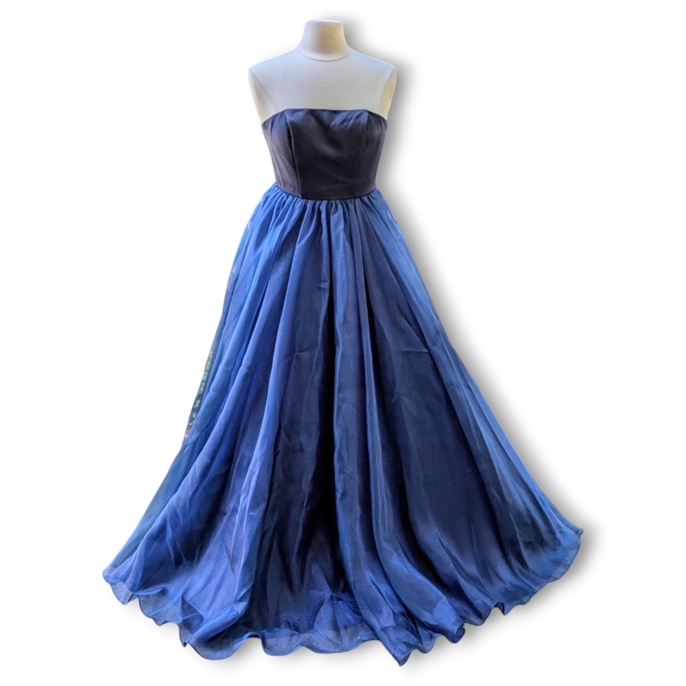 Ieena McDuggal Navy Blue Ballgown Taffeta Strapless Tulle Size 2
